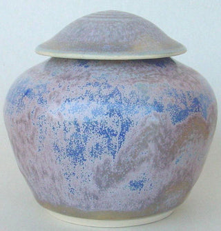 Blue Purple glaze, pale blue with lavender tones and blue crystals. Amaranth Stoneware Canada.