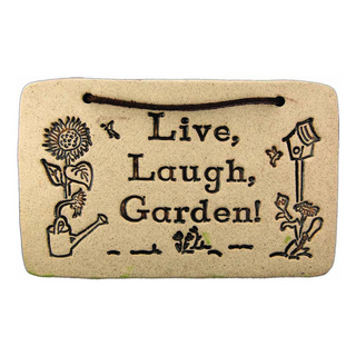 Weatherproof Stoneware Sayings: 7.5"x4.75", lead-free, durable, indoor/outdoor use. Handcrafted in Kingston. Amaranth Stoneware Canada.