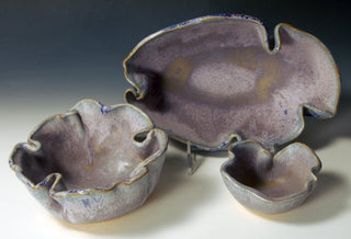 Blue Purple glaze, pale blue with lavender tones and blue crystals. Amaranth Stoneware Canada.