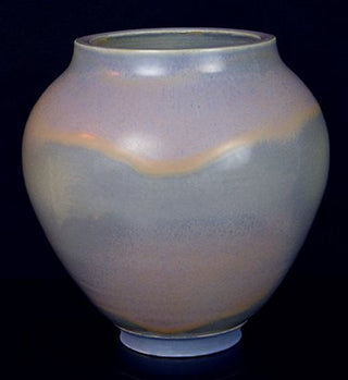 Blue Purple glaze, pale blue with lavender tones and blue crystals. Amaranth Stoneware Canada.