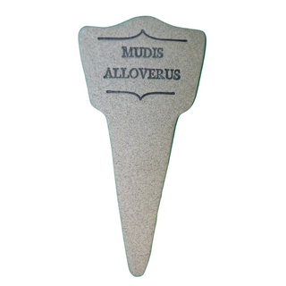 7.5x3-inch handcrafted Comic Latin plant stakes, perfect for witty plant labels. Durable, weatherproof, and fun! Handcrafted in Kingston, Ontario at Amaranth Stoneware.