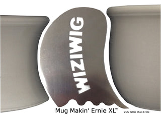 Makes a 16 oz mug with 1-1/2 lbs of clay, 4" tall by 3-3/4" wide. Amaranth Stoneware Canada.