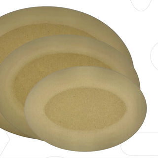 Oval forms with a rounded 2" edge, available in sizes: 7x10, 9x12, and 11x14. Amaranth Stoneware Canada.