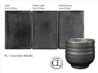 Saturation Metallic is a satin metallic black glaze that resembles steel and other metals.