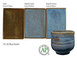 Blue Rutile is a flowing blue glaze that breaks to brown on thinner areas, ideal for texture and layering. Amaranth Stoneware Canada.