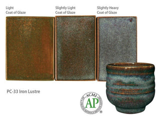Iron Lustre is brown where thin with blue-gray floats where thick. Amaranth Stoneware Canada.