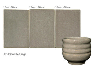 Toasted Sage is an opaque, warm gray glaze that has subtle, frothy tones of pink and green. Amaranth Stoneware Canada.