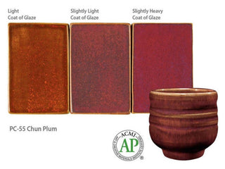 Chun Plum is a pink-red translucent glaze that breaks light tan over textures. Amaranth Stoneware Canada.