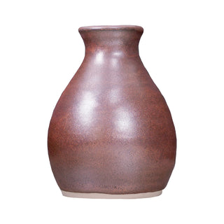 Ancient Copper is an iridescent iron red glaze that breaks dark brown over texture and pools dark yellow-green, creating a weathered look. Amaranth Stoneware Canada.