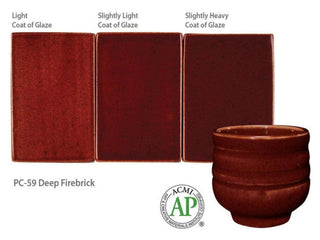 Deep Firebrick is an opaque, speckled brick red glaze that breaks translucent where thin. Amaranth Stoneware Canada.