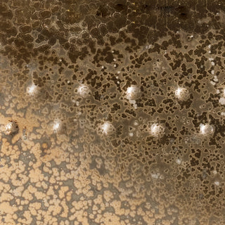 Vintage Gold glaze, glossy metallic with gold crystals and dark haloes, no break over texture. Amaranth Stoneware Canada.