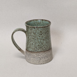 Practical Bee mugs: speckled tan clay, farmhouse-inspired glazes, microwave/dishwasher safe, 4.5" x 3". Handmade in Kingston, Ontario at Amaranth Stoneware.