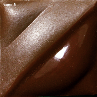 Red Brown Velvet Underglaze is a warm cocoa color with a reddish hue at cone 05, darkening to chocolatey tones at cone 10. Amaranth Stoneware Canada.
