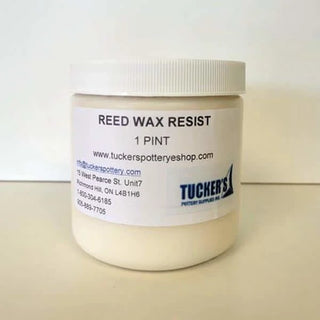 Reed Wax Emulsion resists slips and glazes. Use for detailed decoration or on pot bottoms. Add food coloring for visibility. Amaranth Stoneware Canada.