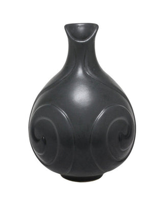 Satin Matte Black glaze, an opaque, buttery black, enhances textured ware with a classic art deco look. Amaranth Stoneware Canada.