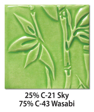 Soft glossy medium green glaze. Cone 5-6. Dinnerware Safe. Safe for Spray Application. Mixable. Amaranth Stoneware.