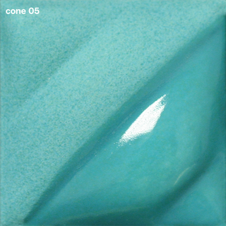 Turquoise Blue Velvet Underglaze is cyan at cone 05, deepens at cone 5, and darkens at cone 10. Amaranth Stoneware Canada.