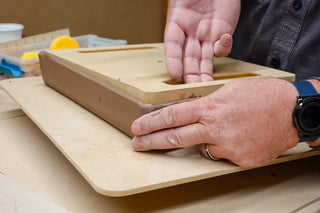 Wallie Form with 2" depth for deep casseroles, includes lifting grooves and center hole for spacer (sold separately). Available in 10x14", 10x10", and 5x14". Amaranth Stoneware Canada.