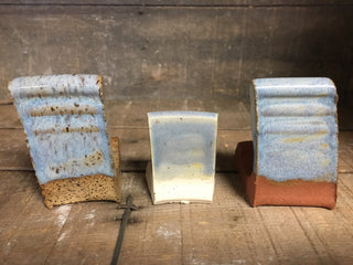 Glossy Opulence Glazes mimic gas-fired effects in C/6 electric kilns, with flowing secondary colors. Amaranth Stoneware Canada.