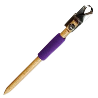 Affordable carving tool with a stainless steel tip for precise lines in leather-hard clay. 6" handle, grip color varies. Amaranth Stoneware Canada.