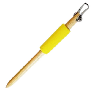 Affordable carving tool with a stainless steel tip for precise lines in leather-hard clay. 6" handle, grip color varies. Amaranth Stoneware Canada.
