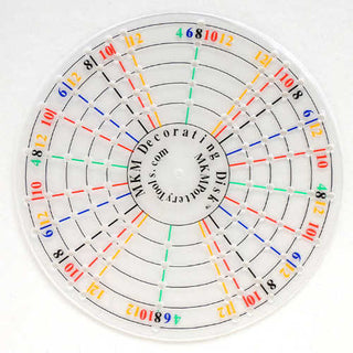 MKM Decorating Disks (4" DD-04 & 15" DD-15) are flexible, easy-to-use sets for even divisions, spacing, handle placement, and brushwork. Amaranth Stoneware Canada.