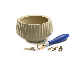 Fluting Tool Set: Create concave textures with 3 interchangeable titanium-coated blades. Includes 1 handle, 3 blade sizes. Amaranth Stoneware Canada.