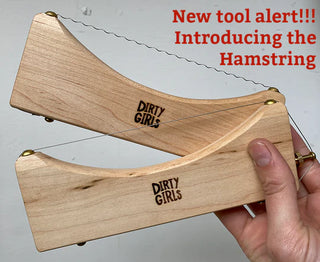 Faceting tool for deep or curved facets on large pots, with replaceable straight or wiggle wire. Amaranth Stoneware Canada.