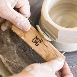 Handmade in Kentucky, this faceting tool offers adjustable tension and quick-change wire for clay work. Amaranth Stoneware Canada.