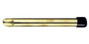 This tool cuts clean holes in wet, thick-wall greenware with a sharp, polished brass cutting tube and a rubber tip for comfort. 1/2" diameter, 6-1/2" long. Amaranth Stoneware Canada.