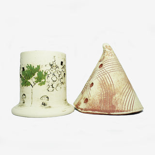 Handcrafted 7x4-inch Ladybug Castle with removable lid, perfect for creating a sanctuary for ladybugs in your garden. Weatherproof and handcrafted in Kingston, Ontario at Amaranth Stoneware.