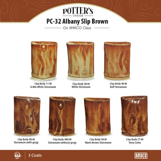 Albany Slip Brown is fluid and butter colored where thick and russet where thin. Amaranth Stoneware Canada.