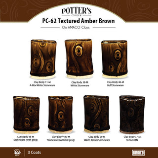 Glossy Textured Amber Brown glaze, breaking lighter on thin areas like a classic temmoku. Amaranth Stoneware Canada.