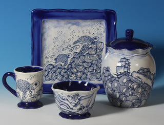 Designer Liner is clay-based and pigmented, perfect for fine detail with lines, dots, and letters. Amaranth Stoneware Canada.